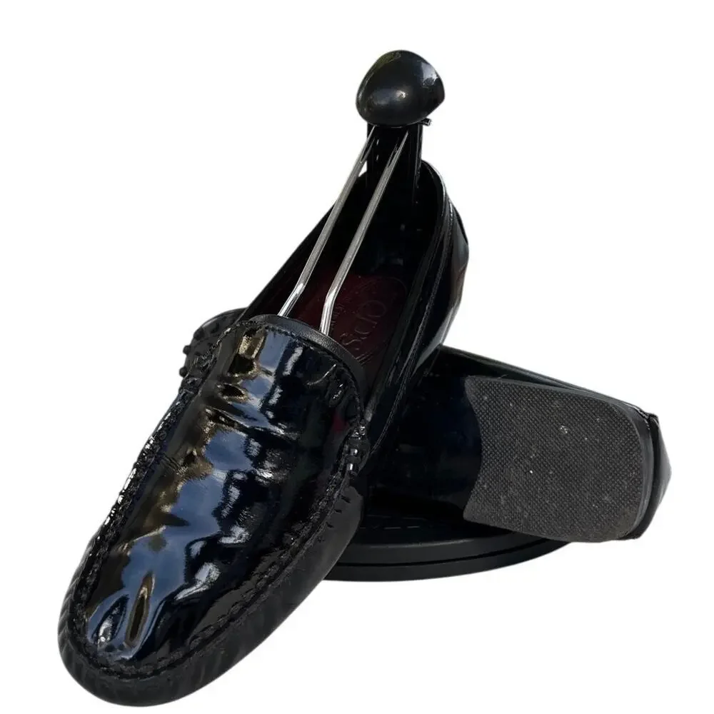 Women's Tod's Patent Leather Slip-On Business Preppy Penny Loafer SZ 6 Black